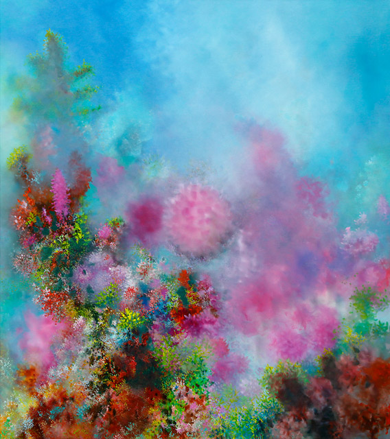 Foto der Arbeit aus der Serie »Submarine Gärten«&nbsp;&ndash;&nbsp;»Laichzeit«, 2011 Öl/Leinwand, 180&nbsp;cm&nbsp;×&nbsp;160&nbsp;cm